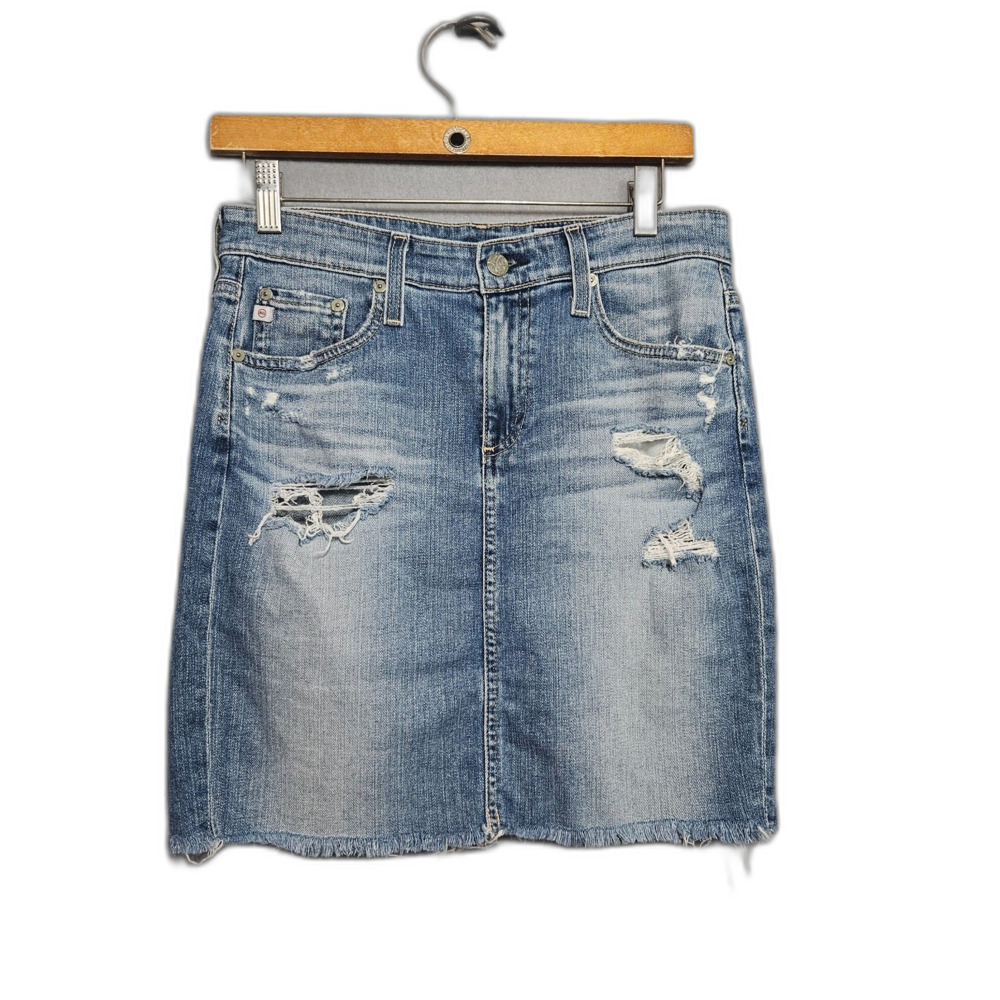 AG Jean Pencil Skirt The Erin Mid Thigh Distressed Size 27 Denim Medium Wash